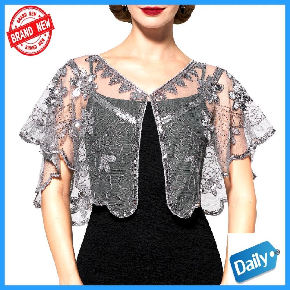 Sequin Flapper Evening Shawl Wrap Gatsby Accessories Free Size